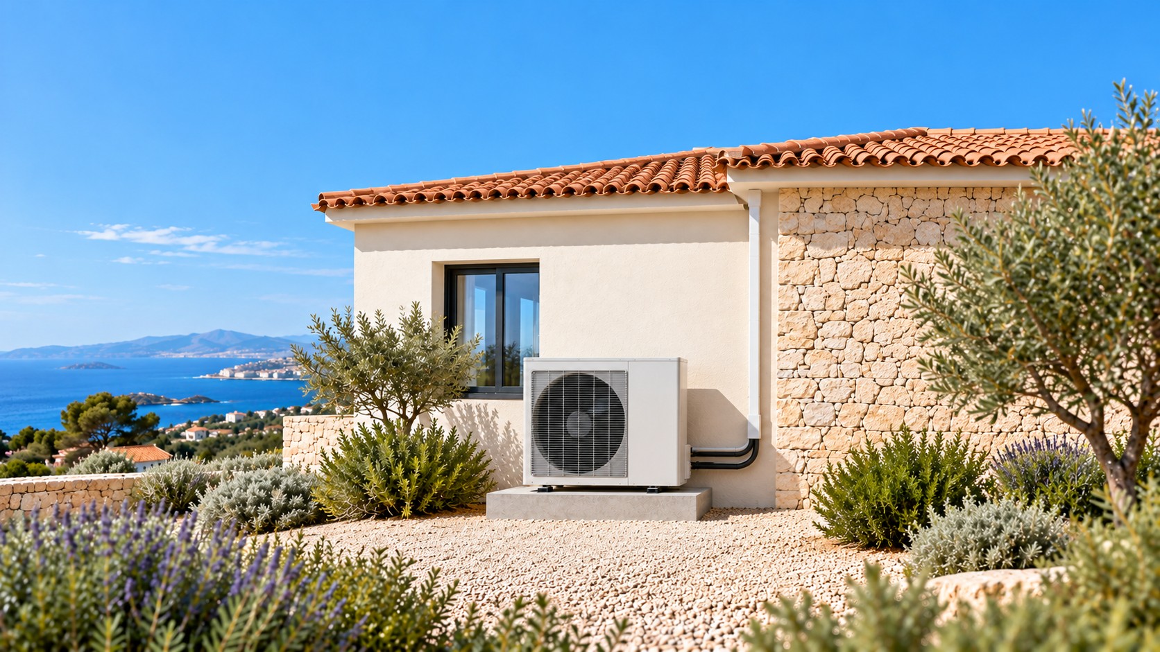 Installation de chauffage devant une maison méditerranéenne